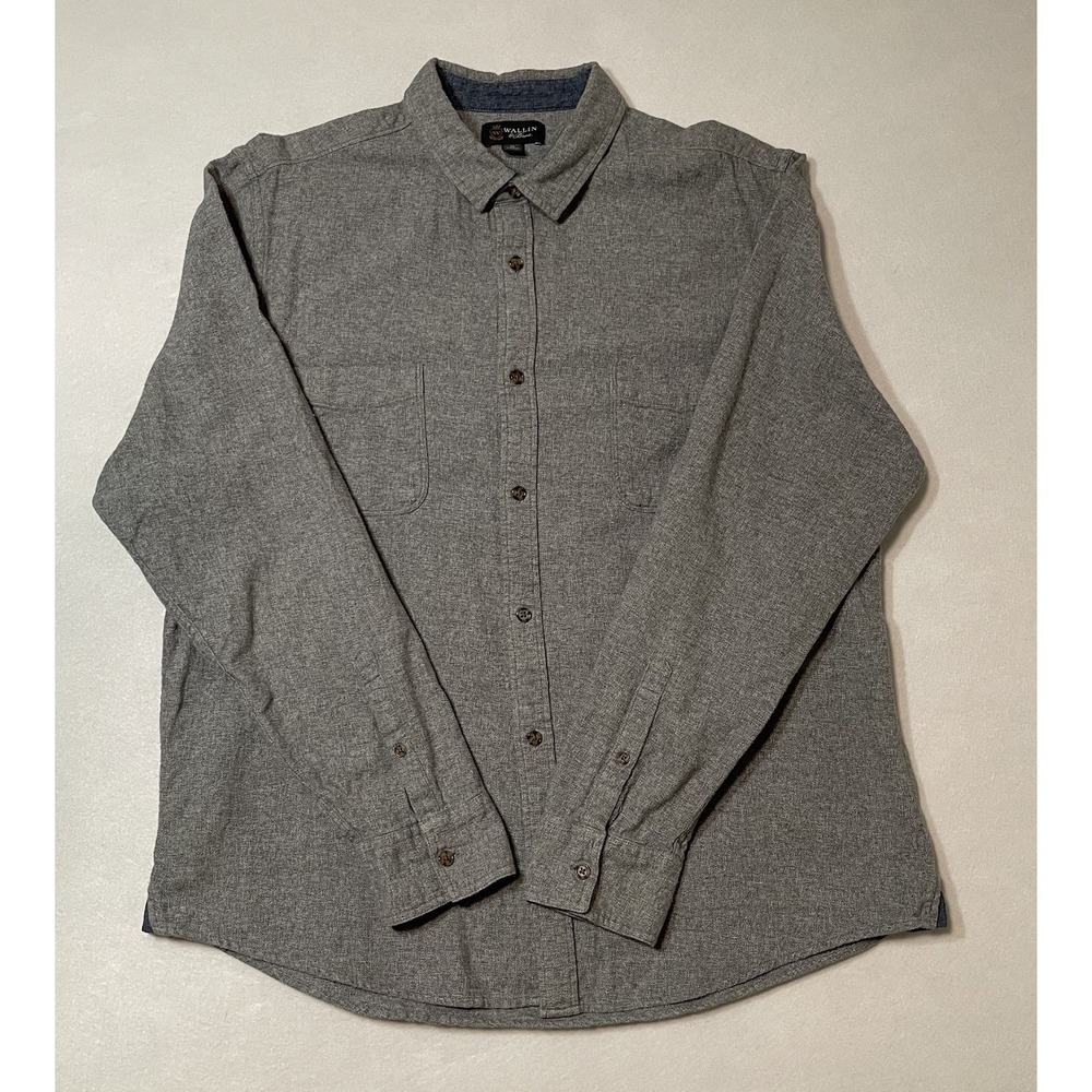 Wallin & Bros Shirt Mens XL Gray Long Sleeve Flannel Knit Button Up Pockets